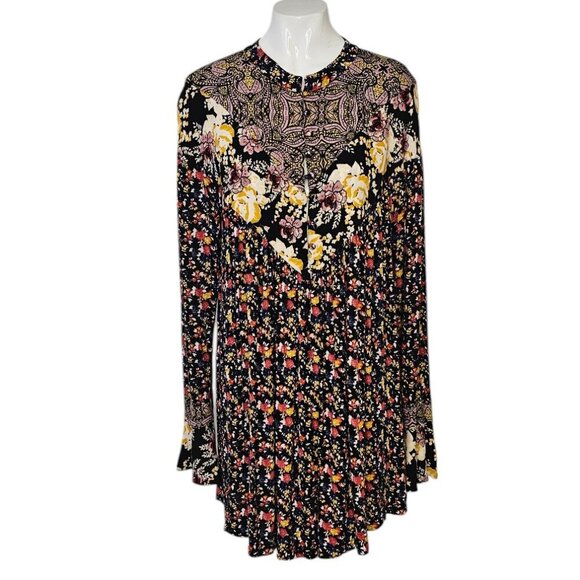 Free People Tops - Free People Wildflower Fields Henley Long Sleeve Tunic Top, High Low, Floral, L